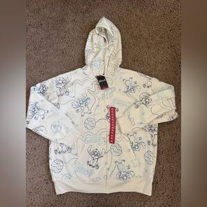 NWT Disney Stitch Cream Hoodie with Cartoon Print Womens size XL